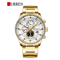 CURREN 8362 Original Brand Leather Straps Wrist Watch For Men Gold/White