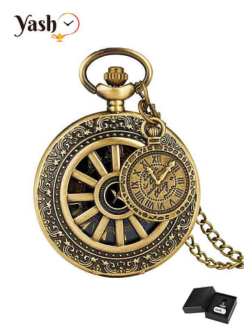 Yash Vintage Copper Antique Hollow Gear Design Quartz Pocket Watch