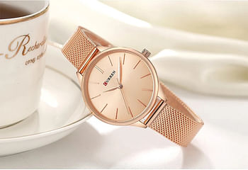 CURREN 9024 Original Brand Stainless Steel Band Wrist Watch For Women Rose Gold/Gold dial