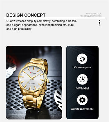 Curren 8425 fashion gold gents quartz watch hot sale Stainless steel band water resist personality business relogio musculino//