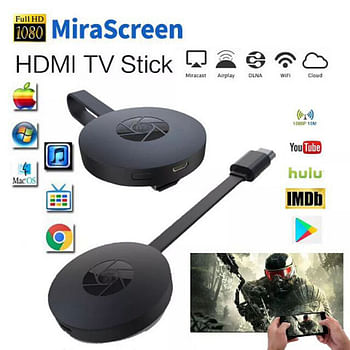 TV Receiver Adapter | Airplay Dongle Mirroring Screen from Phone to TV Support Miracast Airplay DLNA | Wi-Fi HDMI Connector | Remote Control | TV Stick | Black | Compatible with Laptop Tablet