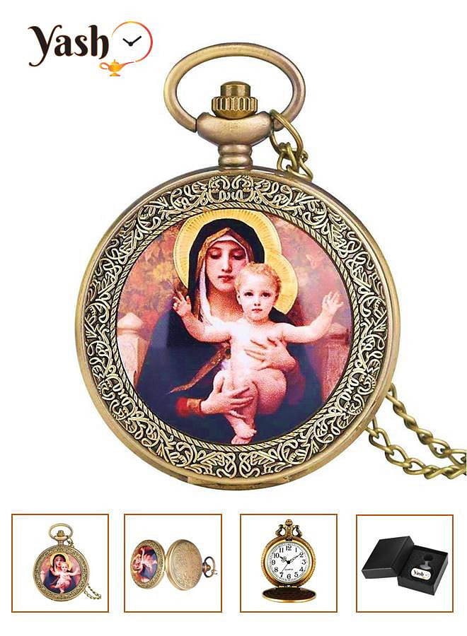 Yash Vintage Full Hunter Virgin Mary Quartz Pocket Watch