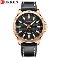 CURREN 8376 Casual New Watches for Men with Leather Big Dial with Date Fashion Wristwatch masculino -Black/Gold