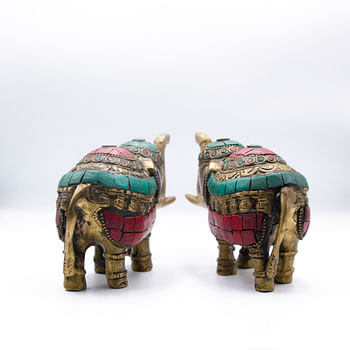 Alpine Crystal Brass Elephants Set, 2 pieces set, Handmade in Nepal, Antique Home Decor