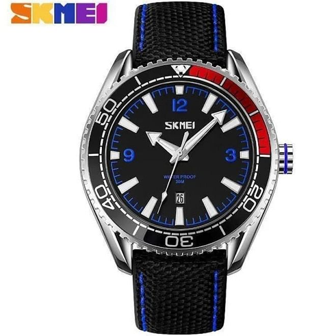 SKMEI Men's Wrist Watch, Quartz Watch with Leather Strap, Fashion Minimalist Waterproof Watch Analog Date Business Watches for Men Blue 9291.