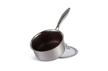 Edenberg 16CM SAUCE PAN WITH LID WINE HONEY COMB COATING - NON-STCK SCRATCH FREE Three layers, STAINLESS STEEL+ALUMINIUM+STAINLESS STEEL