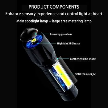 2Pack Mini LED T6 + COB Flashlight 3 Modes - Rechargeable Portable Pock flashlight Zoomable Torch Light with USB Cable