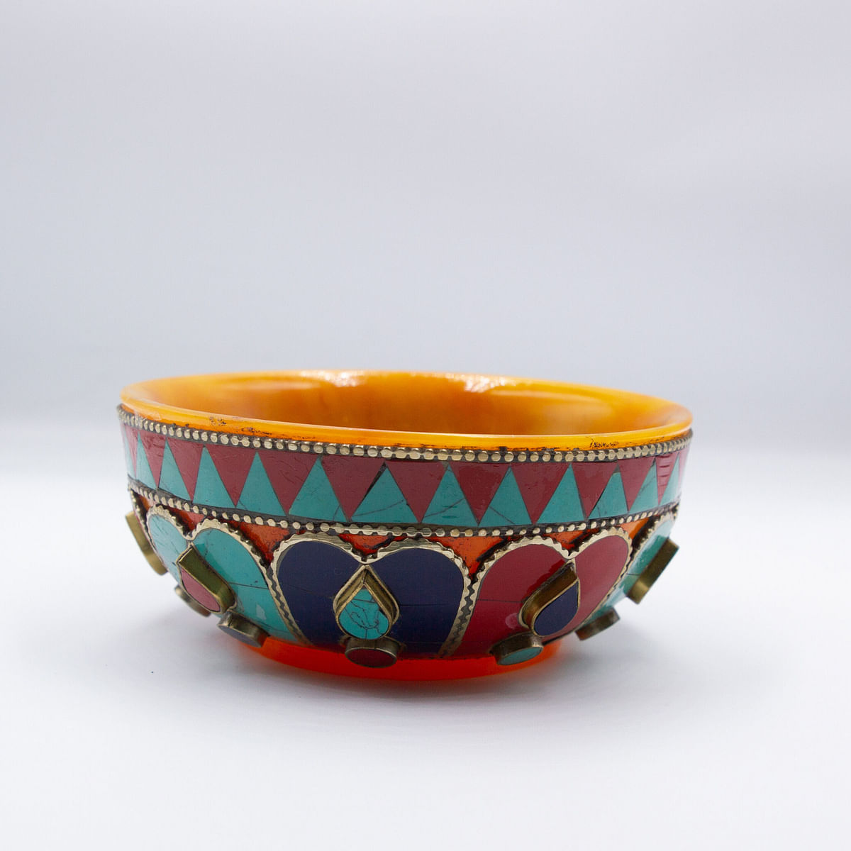 Exquisite Amber Bowl with Gemstone Handcrafted in Nepal