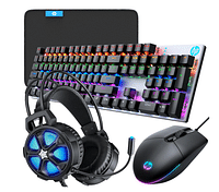HP PC Gaming Keyboard and Mouse Combo, RGB Backlit Wired Gaming Mouse and Keyboard, Mouse pad,Gaming Headset, Gamer 4 in 1 Bundle for PC PS4 PS5 and Xbox