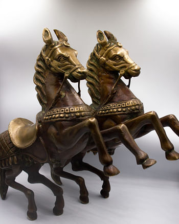 Majestic Bronze Standing Dynamic Horse Figure Set Handcrafted in Nepal