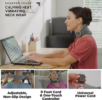 Calming Heat Neck Wrap by Sharper Image Personal Electric Neck Heating Pad with Vibrations 3 Heat And 3 Vibration Settings 9 Relaxing Combinations - Grey