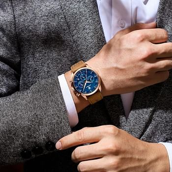 POEDAGAR Elegant Style Leather Men's Watch - Luxury Quartz Wristwatch for Man