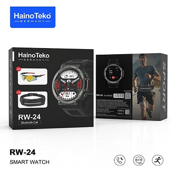 Haino Teko Germany RW-24 Smart Watch Round Shape Sports Model with Sun Glass, Running Belt and Wireless Charger