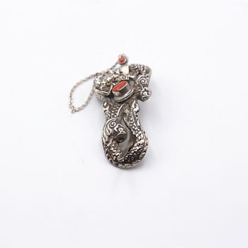 Exquisite 925 Sterling Silver Vintage Chinese Carved Dragon with Coral Belt Buckle