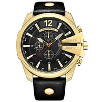 ساعة يد كورين 8176 أصلية بسوار جلدي للرجال / أسود و  ذهبي