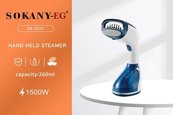 Sokany SK-3072 home appliance handheld garment steaming iron 1500 Watt portable clothes fabric hanging garment steamer Blue/White