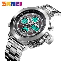 SKMEI New Men Fashion Watches Digital Quartz Dual Display Waterproof Wristwatches Stainless Steel Sport Watch For Men 1515.