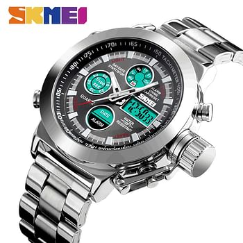 SKMEI New Men Fashion Watches Digital Quartz Dual Display Waterproof Wristwatches Stainless Steel Sport Watch For Men 1515.