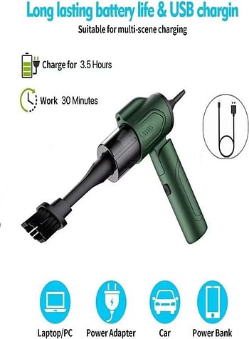 Car Cordless Vacuum Cleaner 3 in 1 Handheld Dust Buster Air Blower Multifunctional Inflator Pump Support 90° Foldable for Home Office Car Interior