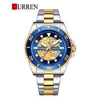 Curren 8412 Original Brand Stainless Steel Band Wrist Watch For Men / Silver and Gold / Blue Dial