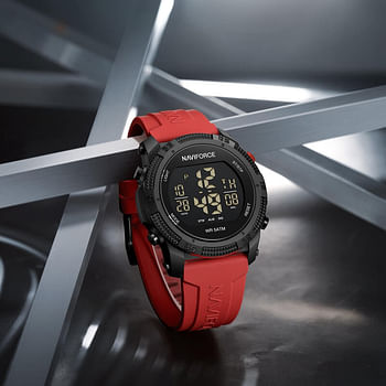NAVIFORCE 7104 Unisex LCD Digital Silicone Acrylic Fashion Sport Watch - Red & Black