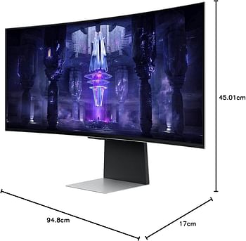 سامسونج شاشة العاب اوديسي OLED G8 مقاس 34 انش مع تجربة تلفزيون ذكية، وقت استجابة 0.03 مللي ثانية ومعدل تحديث 175 هرتز، AMD فري سينك بريميوم برو، موزع IoT ومساعد صوتي - LS34BG850SMXUE