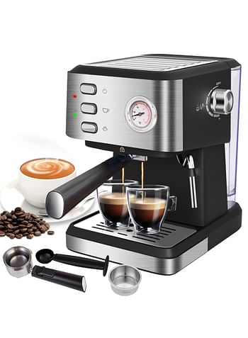 Espresso Coffee Maker Machine with Milk Frothing 20 Bar 850W 1.5L, CM3020-Silver/Black