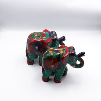 Pair of Elephant Stones Handmade Multicolor Antique Handicraft in Nepal