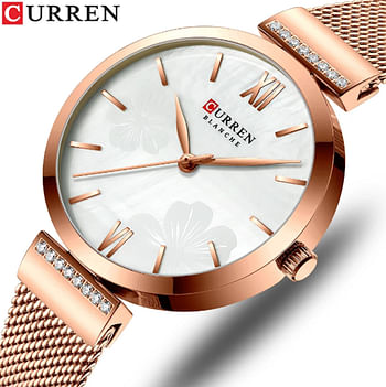 Curren 9067 Original Brand Stainless Steel Band Wrist Watch For Women / Gold