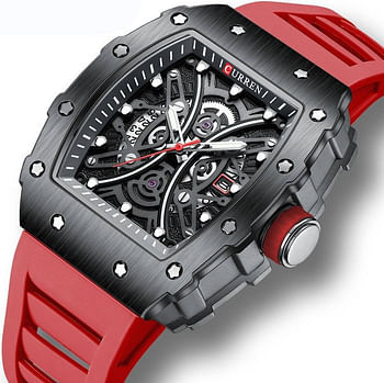 Curren 8438 Original Brand Rubber Straps Wrist Watch For Men / Red