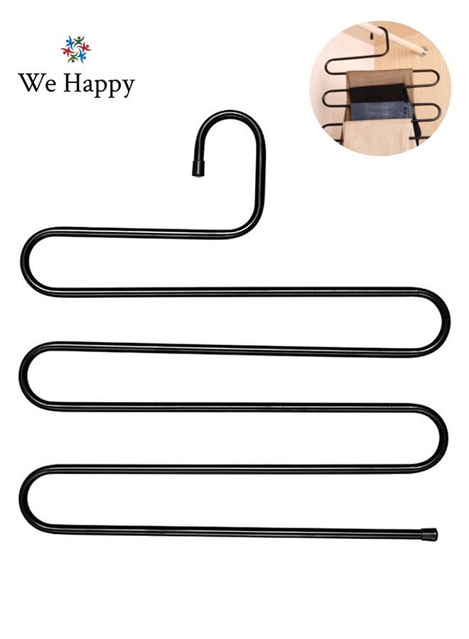 We Happy S Shape Clothes Hanger, 5 layers Pants Ties Multipurpose Stainless Steel Storage Space Saving Organizer, Black