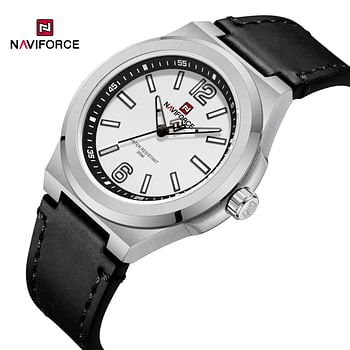 NAVIFORCE 9233 Commander Edition Wristwatch for Men's with PU Leather Strap 40mm - Black, Silver