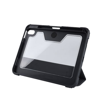 Max&Max Rugged Case For Apple Ipad 10.9" 10th Generation Drop Protection/Anti-Slip/Kids Friendly, Pencil Or Crayon Holder, Clear Transparent Back (Black)
