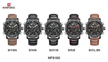 NAVIFORCE NF9160  Watch for Men Luxury Digital Chronograph Analog Sport Watches Military Waterproof Genuine Leather Wristwatch Black and White