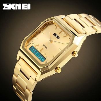 SKMEI 1220 Sports Fashion Quartz  Digital Stainless Steel Dual Display Chrono Waterproof Casual Watch for Men