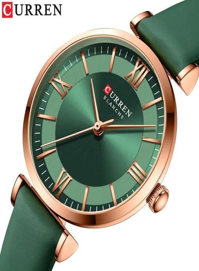 CURREN 9080 PU Leather Watches Women's Quartz Leather Wristwatch- Green