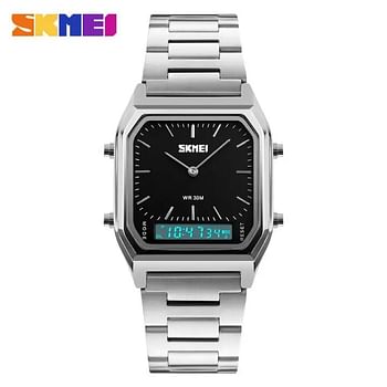 SKMEI 1220 Sports Fashion Quartz Digital Stainless Steel Dual Display Chrono Waterproof Casual Watch for Men,