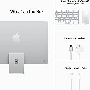 Apple 2021 iMac (24-inch, Apple M1 chip with 8‑core CPU and 8‑core GPU, 4 ports, 8GB RAM, 256GB SSD) - SILVER COLOUR WITH BOX