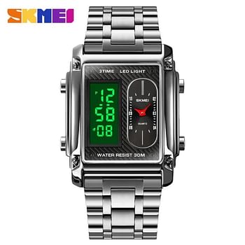 SKMEI 1868 Multiple Time Digital Analog Watch Silver.