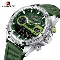 NaviForce NF9223 Men's Fashion Chronograph Digital Analog Luminous Silicon Strap Watch - Green , Silver