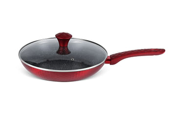EDENBERG 15 Piece Red Hexagon Design Forged Cookware Set| Stove Top Cooking Pot| Cast Iron Deep Pot| Butter Pot| Chamber Pot with Lid| Deep Frypan
