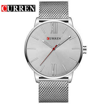 CURREN Original Brand Mesh Band Wrist Watch For Men 8238 Silver