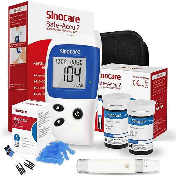 SINOCARE Safe Accu 2 Blood Glucose Monitoring System With 50 test strips and 50 Lancets (Bundle)