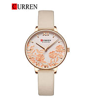 Curren 9065 Original Brand Leather Straps Wrist Watch For Women / Beige