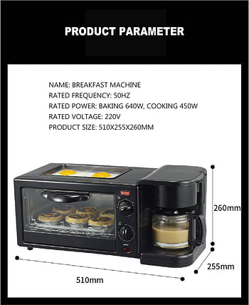 3 In 1 Electric Oven Breakfast Making Machine Multifunction Drip Coffee Maker Household Bread Pizza Frying Pan Toaster