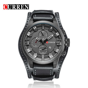 CURREN 8225 Watch Men Quartz Watch Mens Top Brand Leather Sports Wristwatch Black.