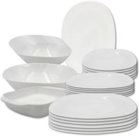 Danny home 27 Piece Opalware Dinnerware Set 6 DInner plate, 6 Dessert plate, 6 Soup plate, 6 Bowls, 1 Serving bowl, 1 Serving plate, 1 Fish or Chicken grill tray