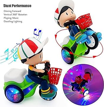 Baby Toddler Electric Tricycle Toy Cartoon Motorcycle Vehicle Stunt Performance, Music, Lights, Kids Birthday Gifts (Boy)