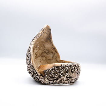 Exquisite Shell Bangle Made of Pure Silver Handmade in Nepal Elephant Carving for Decorative Purpose