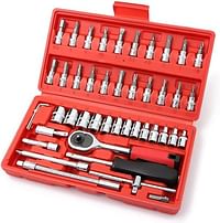 46 Pcs 1/4 Inch Drive Socket Ratchet Wrench Set with Storage Case, Includes Metric Bit Socket Set and Extension Bar for Auto Repair and Home Maintenance
